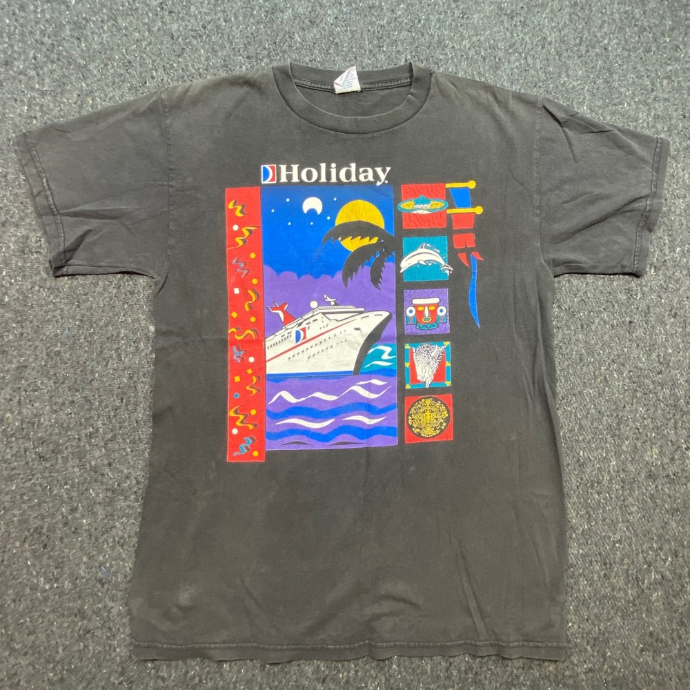 True Fan Carnival Cruise Line Holiday T Shirt L Large Mens Black Retro‎ Graphic